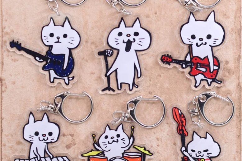 Cat rock band keychain arcylic cartoon keyrings (1)