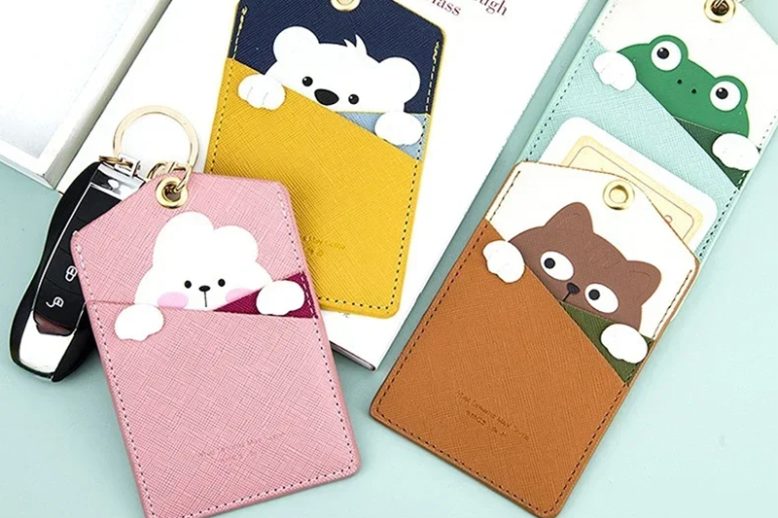 Cute animal protection card holder leather keychain (2)