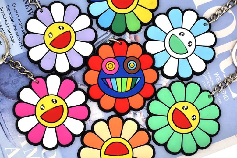 Hot sale sunshine flower PVC big size keychain (3)